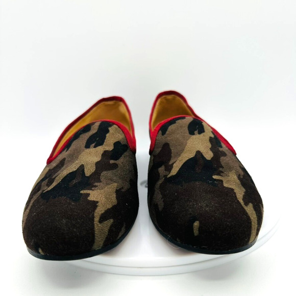 The Kooples Fabric Leather Loafer Womens 37 Green Camo Preppy Country Club Glam - Picture 3 of 11